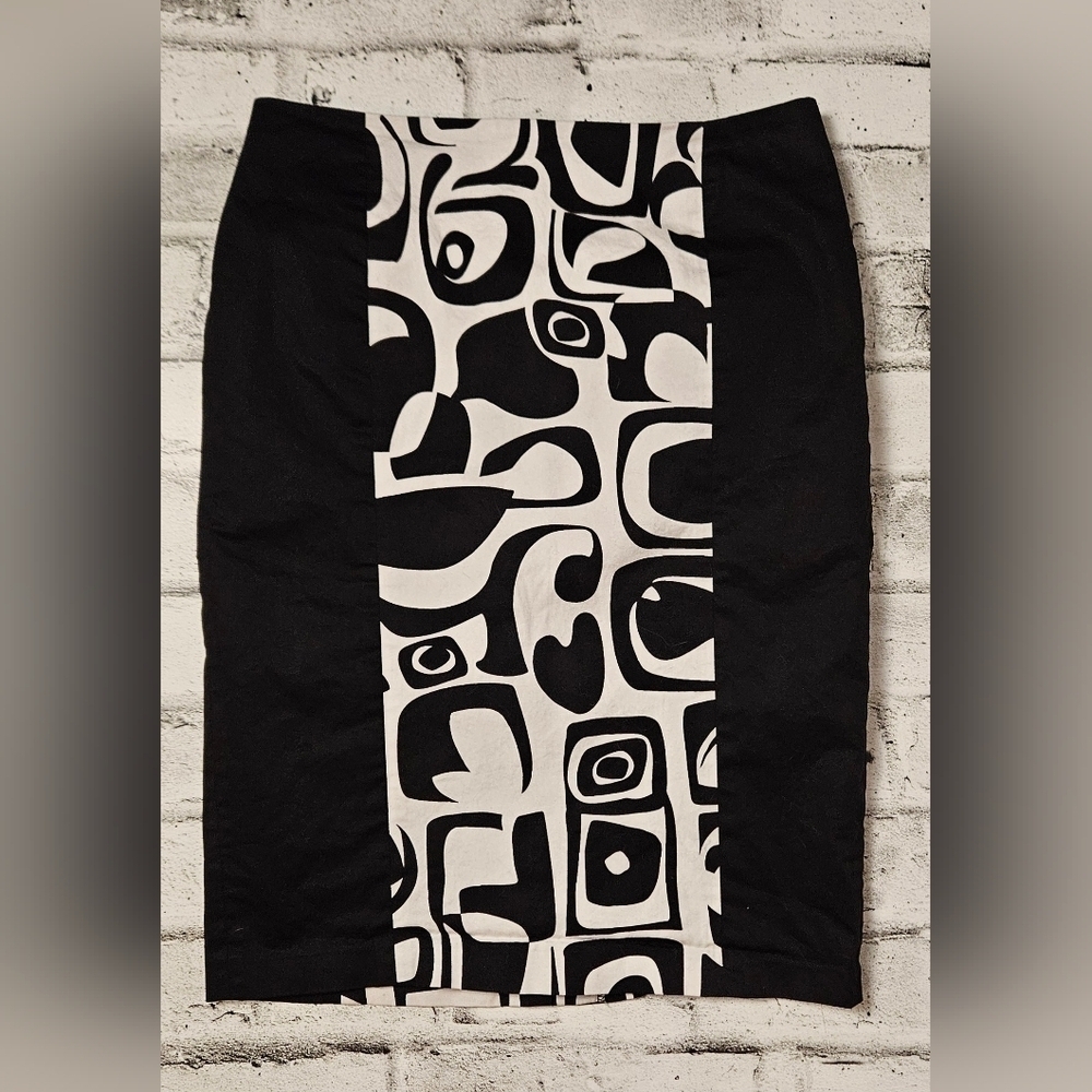 Dalia Collection Black White Abstract Print Pencil Skirt Size 6